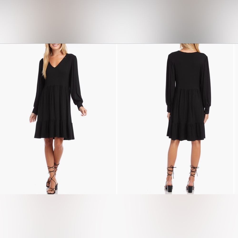 Karen Kane Black Tiered Dress Size Large Stretch Rayon Blend Boho Minimalist - Picture 1 of 4